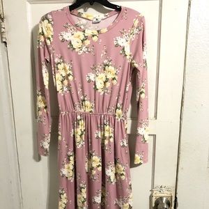 Pink mid dress with yellow flowers